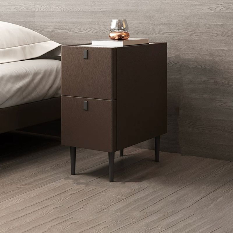 Modern Style Leather Polychromatic Choice of Black Cabinet Leg Nightstand