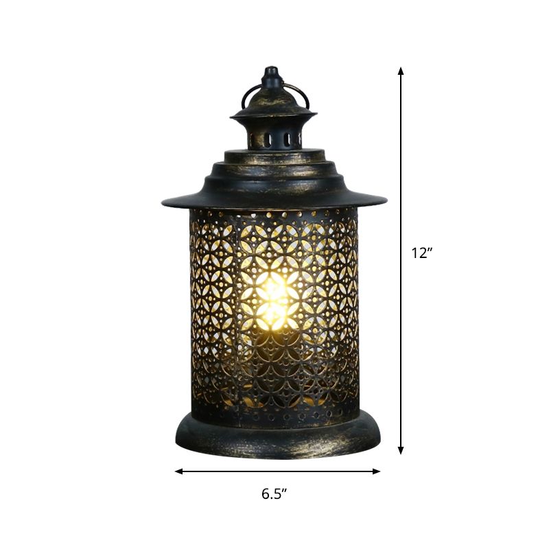 5"/6.5" Wide 1 Head Candlestick Light Antiqued Hollowed Out Metal Nightstand Lamp in Black