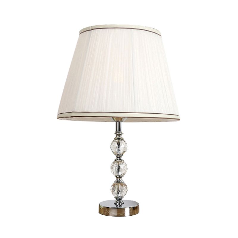 Crystal Globe Nightstand Light Minimalism 1 Light Living Room Table Lamp in White/Beige/Pink with Fabric Pleated Shade