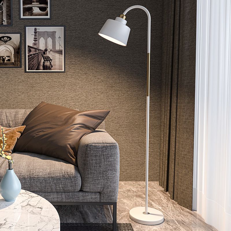 Round Bedside Floor Reading Lamp Metal 1 Head Nordic Standing Light with Gooseneck Arm