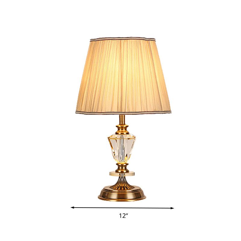 Tapered Living Room Table Lamp Countryside Crystal Single Bulb in Beige Night Light