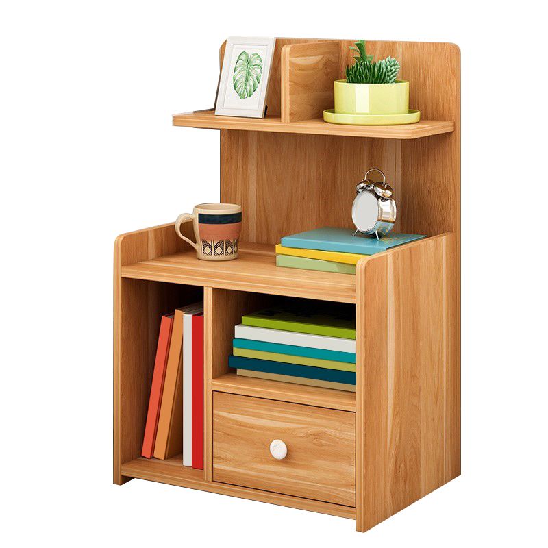 Modern Imitation Wood Nightstand Drawer Storage Open Storage Night Table