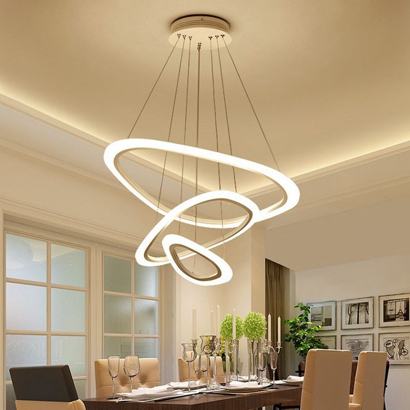 Triangle Restaurant Ceiling Pendant Light Metal Minimalist LED Chandelier in White