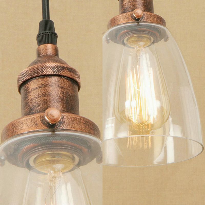 Rame invecchiato 1 luce appesa al soffitto leggero vintage trasparente a sospensione conico a sospensione per sala da pranzo