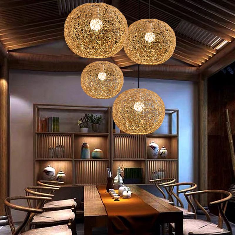 1 Light Style moderne Sphérique Bamboo Pendant Light Light Rural suspendu lampe pour le salon