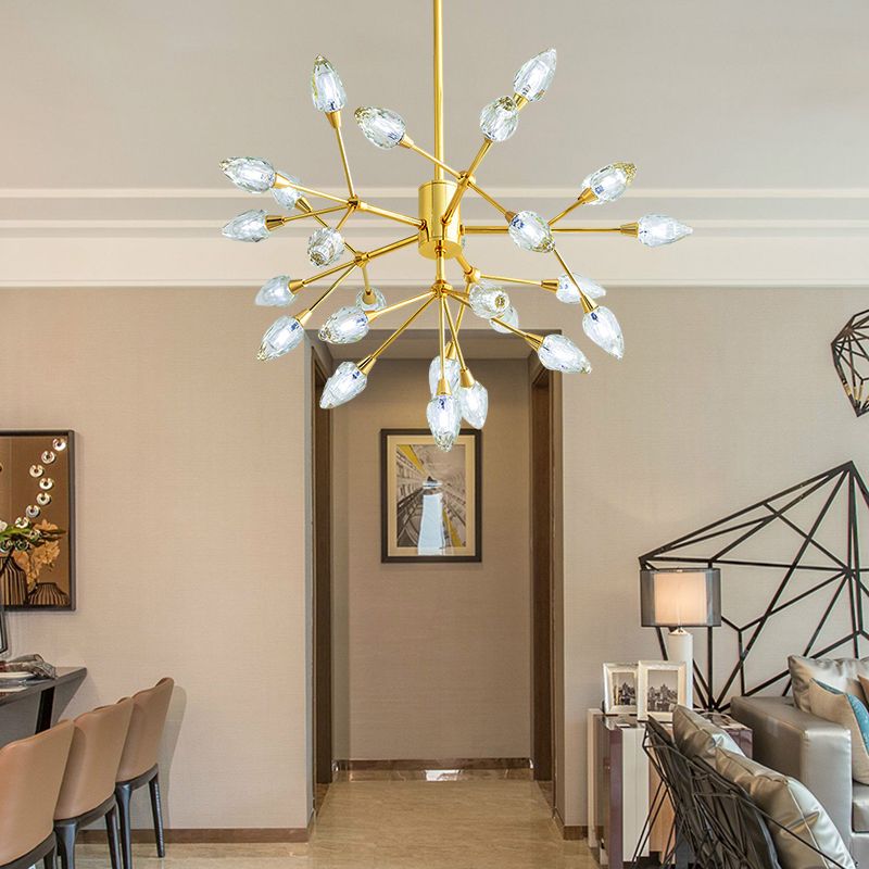 Modern Pretty Twig Chandelier with Leaf Shade 26 Lights Metallic Pendant Lamp in Gold for Living Room