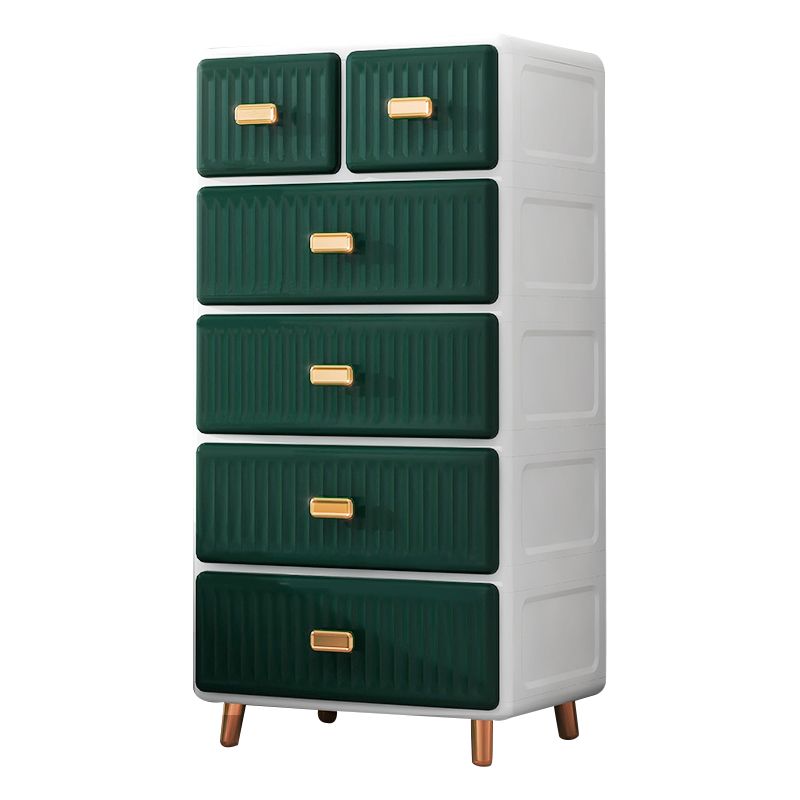 Green Plastic Urban Kid's Wardrobe High Gloss 5-Drawer Kids Closet