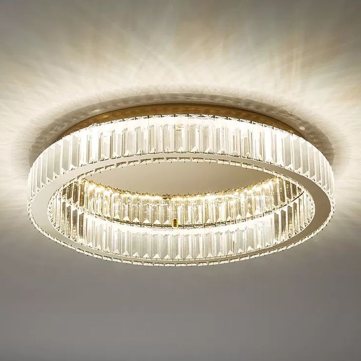 Circle Close to Ceiling Lighting Modern Crystal LED Gold Flush Mount Ceiling Light Fixture