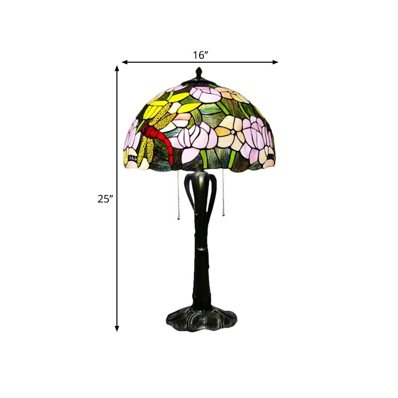 Cone/Dome Nightstand Lighting Victorian Cut Glass 2-Head Gold Pull Chain Table Lamp with Blossom Pattern