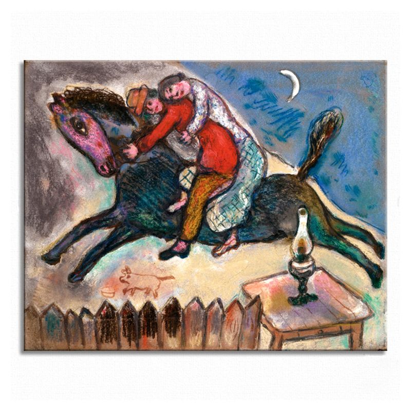 Couple on Horseback Wall Art Brown Canvas Painting Textured for Living Room, Multiple Sizes