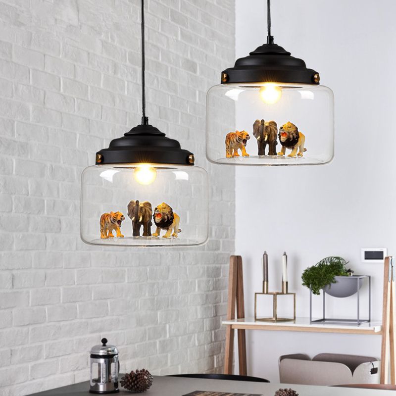 1 Light Little Zoo Pendant Ceiling Lights Cartoon Glass Hanging Ceiling Light for Bedroom