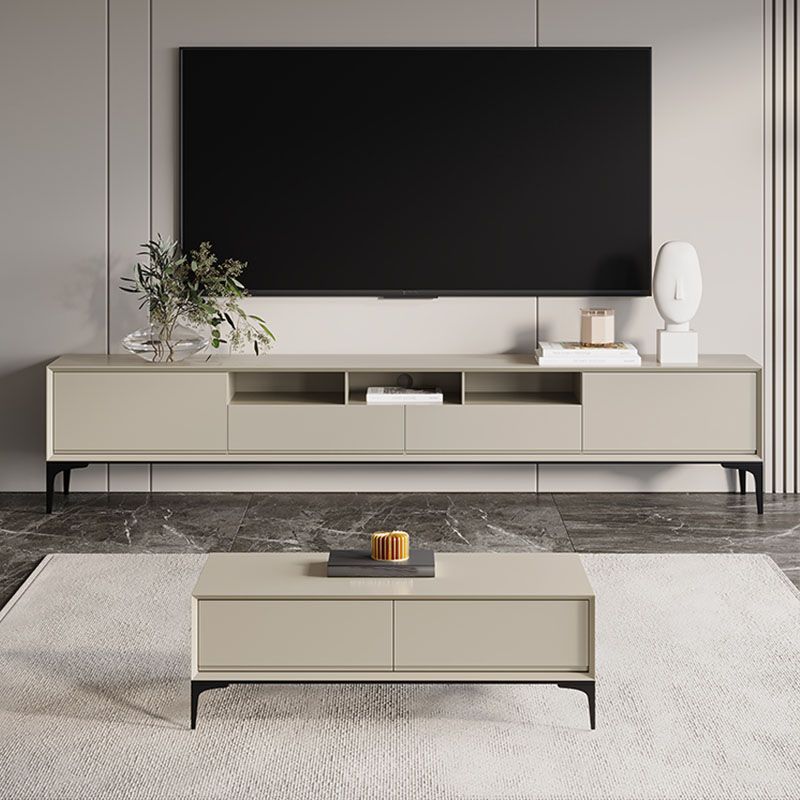 Modern Stone & Wood TV Stand 18.11" H 3/4-Drawer TV Console with Shelves