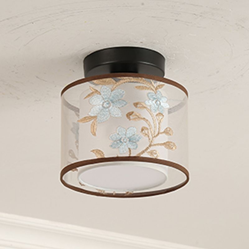 Traditional Style Geometric Ceiling Light Fixture Fabric Ceiling Mounted Light