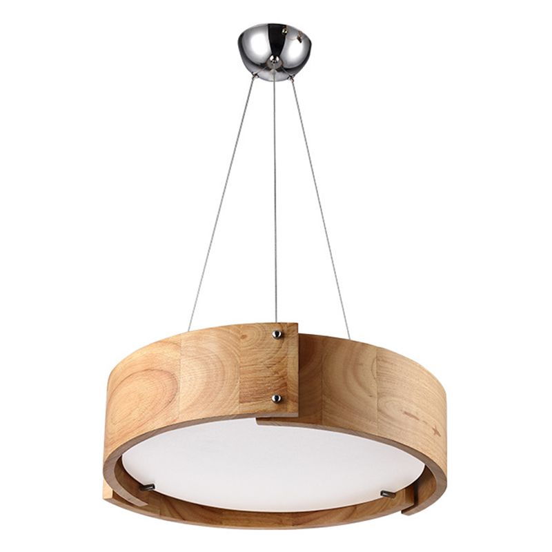 Natural Wood 1 Light Hanging Light Modern Simple Drum Pendant Ceiling Light for Restaurant