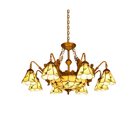 Côté à vitraux suspendu lustre Tiffany 11 lumières