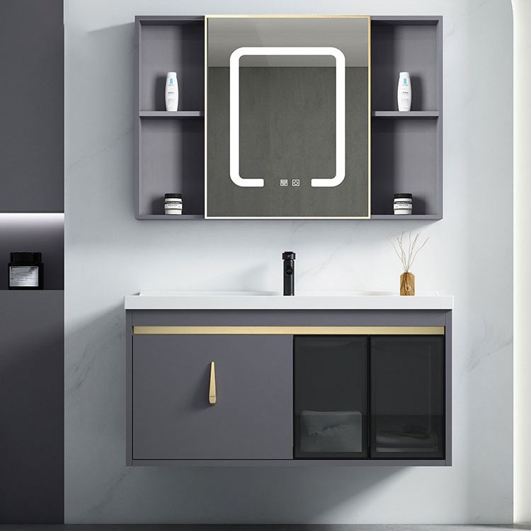 Contemporary Gray Vanity Sink Wall Mounted Bathroom Vanity Cabinet