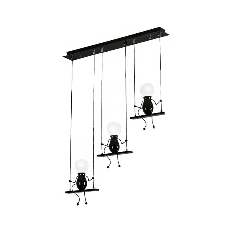 3/4/6 Bulbs Little People Multi Pendant Light Contemporary Metal Hanging Light Fixture in Black