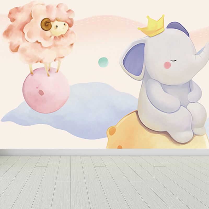 Animals in Sky Print Mural Childrens Art Water-Proof Nursery Wall Covering, Custom Size
