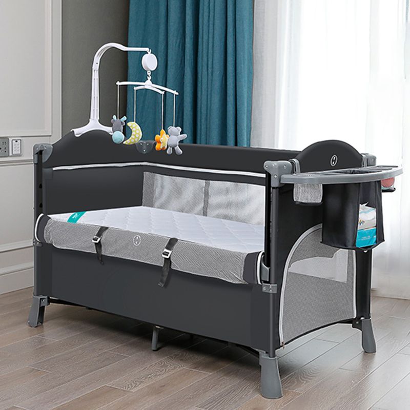 Modern Nursery Crib with Mattress and Casters Arched Crib in Iron