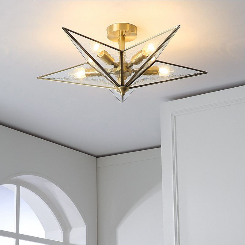 5 Lights Traditional Semi Flush Mount Light Fixture Star Clear Glass Semi Flush Mount Ceiling Fixture