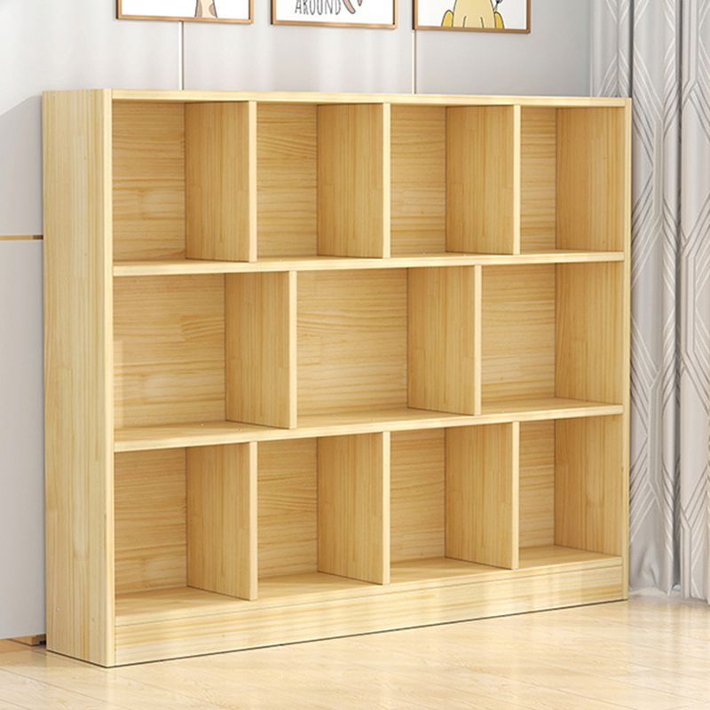 Scandinavian Book Shelf Pine Cubby Storage Bookcase in Closed Back