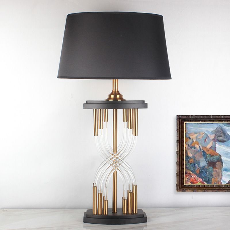 Flare Crystal Table Lamp Modern Fabric 1 Head Reading Book Light in Gold for Study