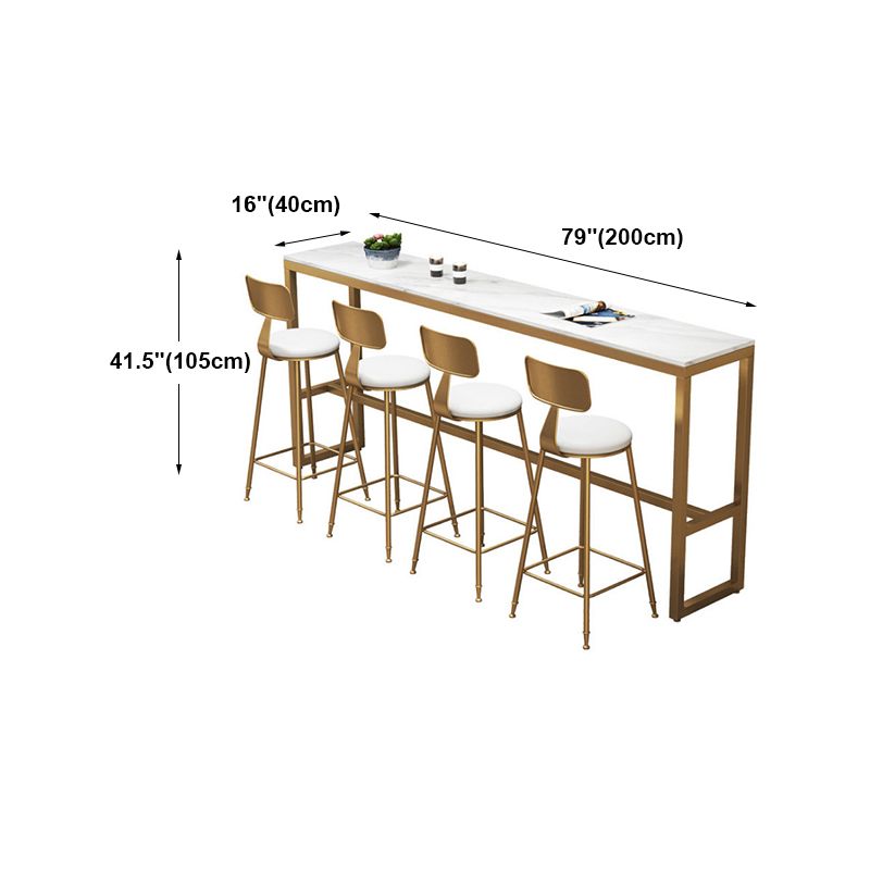 White Glam Style Bar Table in Iron Top and Faux Marble Milk Tea Shop Bar Table