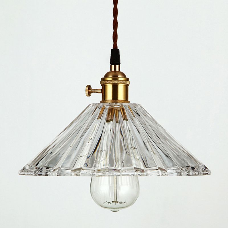 Retro Industrial 1 Light Pendant Prismatic Glass Tapered Pendant Lighting  for Living Room