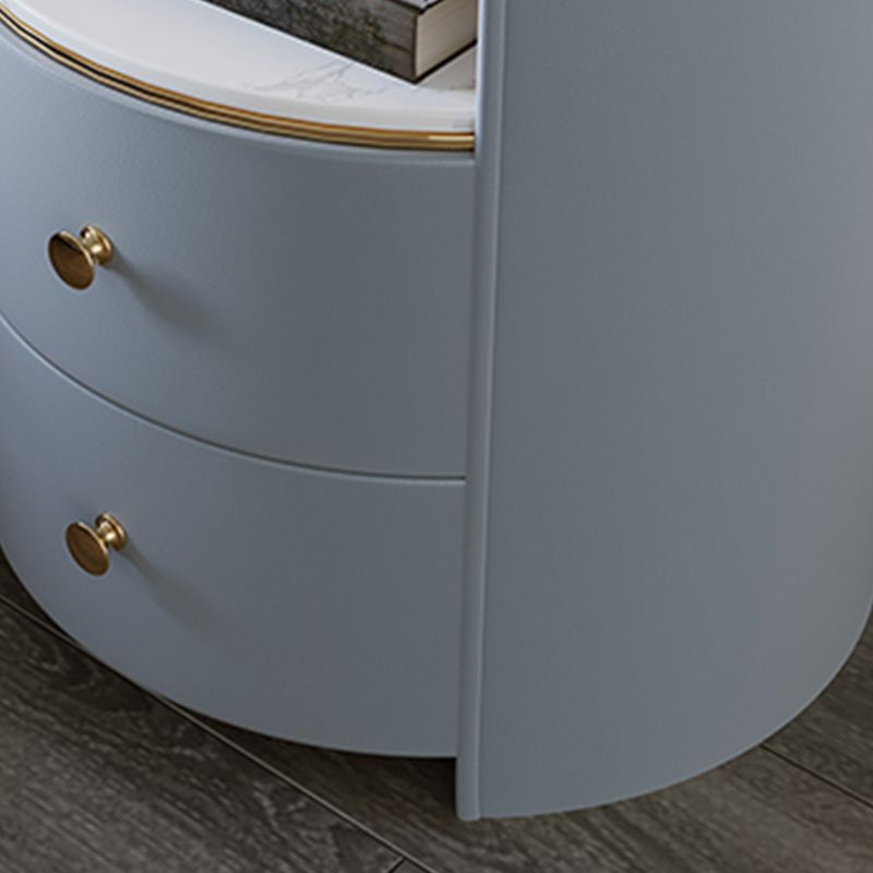 Glass Top Nightstand Modern Open Storage 2-Drawer Solid Wood Night Table