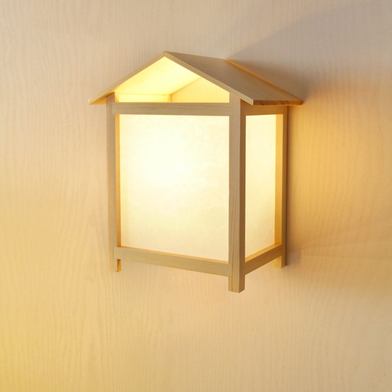 Apparecchiatura da lampada con applique in stile 1 giapponese con lampada a forma di casa in legno a forma di paralona parchmyn