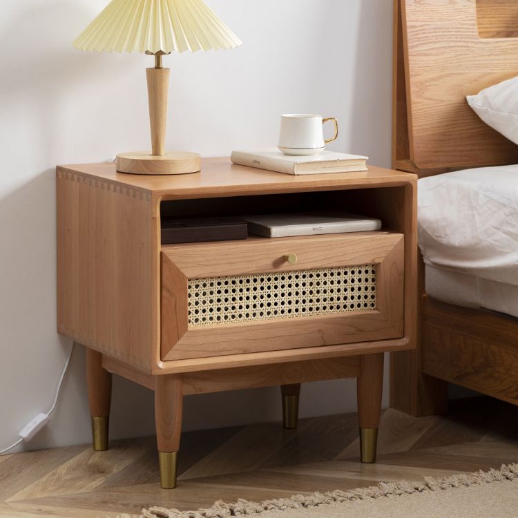 Modern Solid Wood Night Table 1 Drawer Storage Bed Nightstand