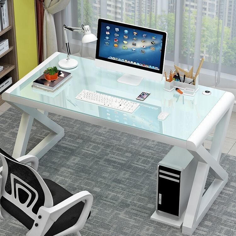 Contemporary 29.53-inch Tall Gaming Desk Glass Top Computer Desk