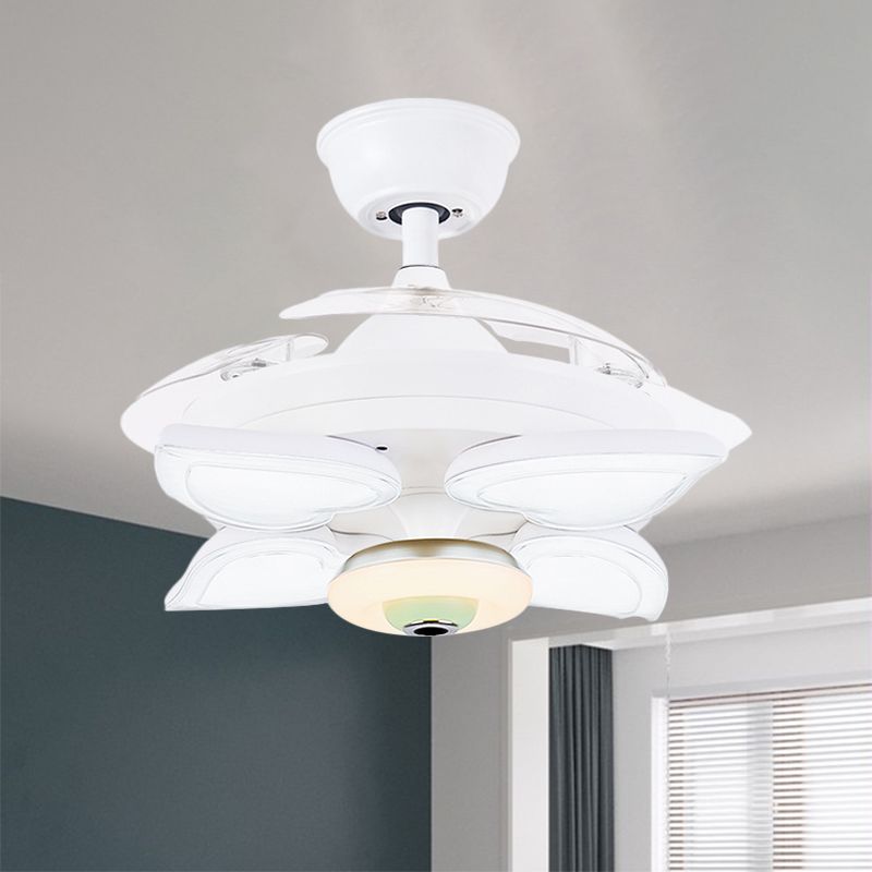 White Loving Heart Ceiling Fan Light Simplicity 42" W 5-Light Acrylic Semi Flush Mount Lighting with 3 Blades