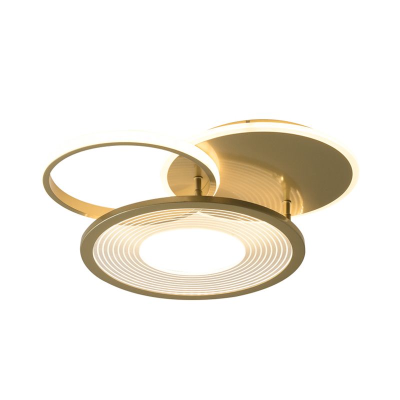 18"/21.5" W 2-Hoop Semi Flush Light Fixture Modern Metallic LED Gold Flush Mount Ceiling Lamp