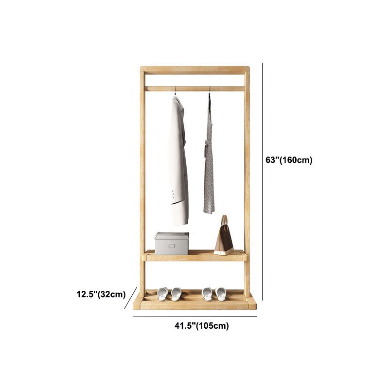 Modern Wood Hall Tree Hanging Rail Storage Shelving and Hooks Coat Hanger