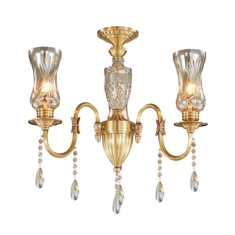 Vase Living Room Suspended Lighting Fixture Post Modern Prismatic Optical Crystal 3-Head Gold Pendant Chandelier