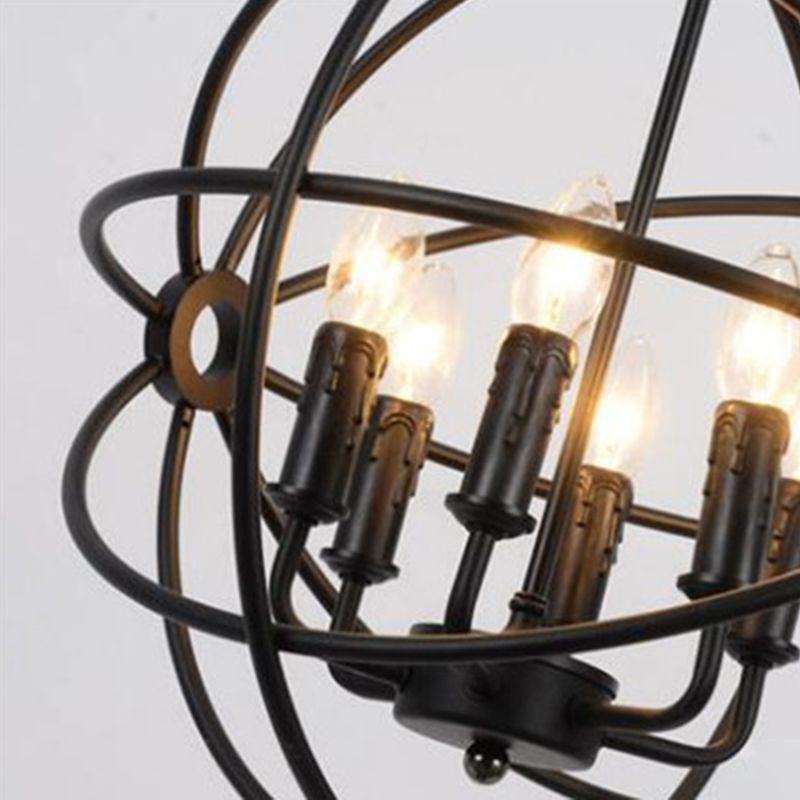 Metal Globe Cage Candlestick Lighting Colgante Vintage Estilo industrial Multi Luces Chandelier para cafeterías