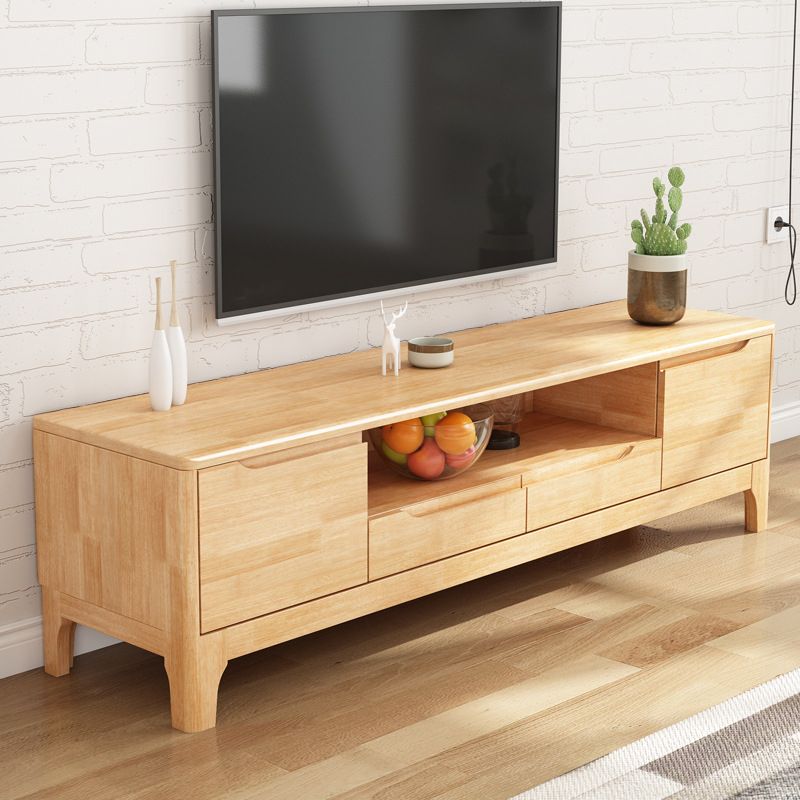 Contemporary Rubber Wood TV Stand Console Open Storage TV Media Stand for Living Room