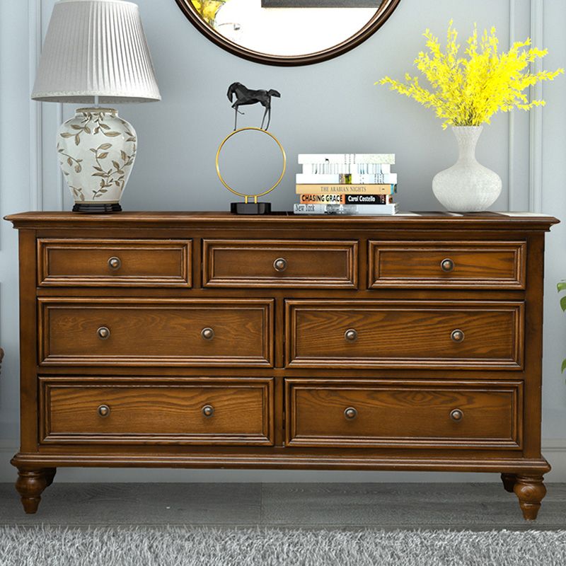 Mid-Century Modern Horizontal Storage Chest with 7 Drawers for Home