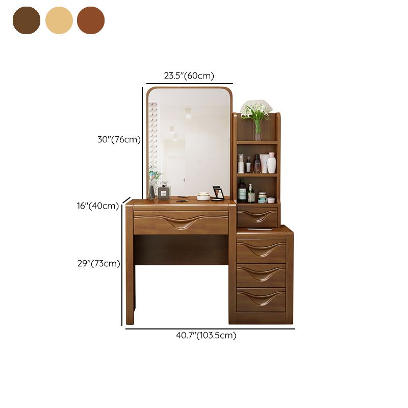 Traditional Solid Wood Vanity Makeup Table with Drawers and Mirror