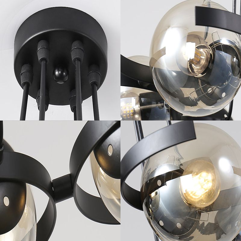 Clear Glass Ball Ceiling Pendant Contemporary 6 Light Black Chandelier for Dining Room