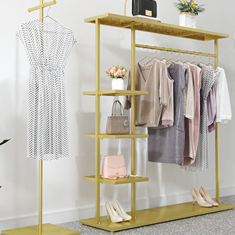 Glam Coat Rack Metal Hanging Rail and 4 Storage Shelving Entryway Coat Hanger