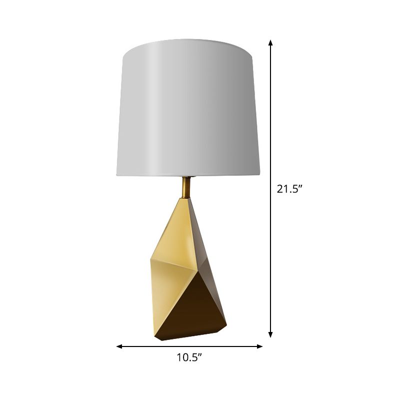 White Barrel Task Lamp Modern 1 Head Fabric Desk Light with Gold Geometric Metal Base