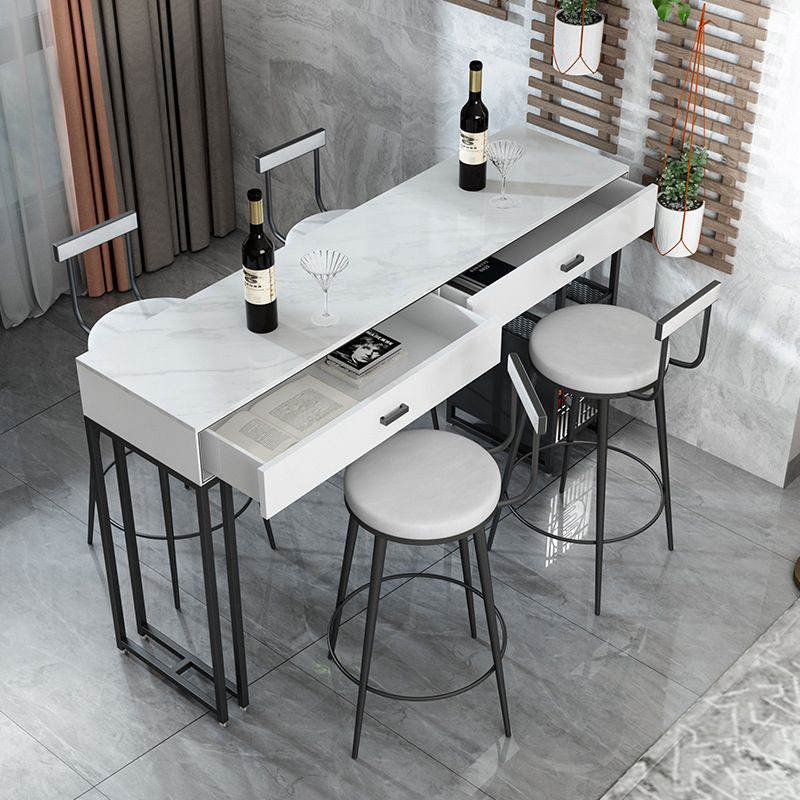 Sintered Stone Bistro Bar Table Gold Frame Base Bar Table with Drawers