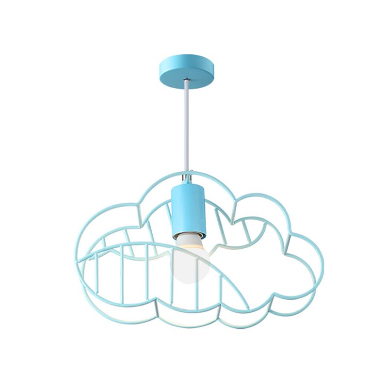 Crame Cloud Frame Metal Plafond Plafond Light Single Bulbe Pendant Light en bleu avec conopie ronde