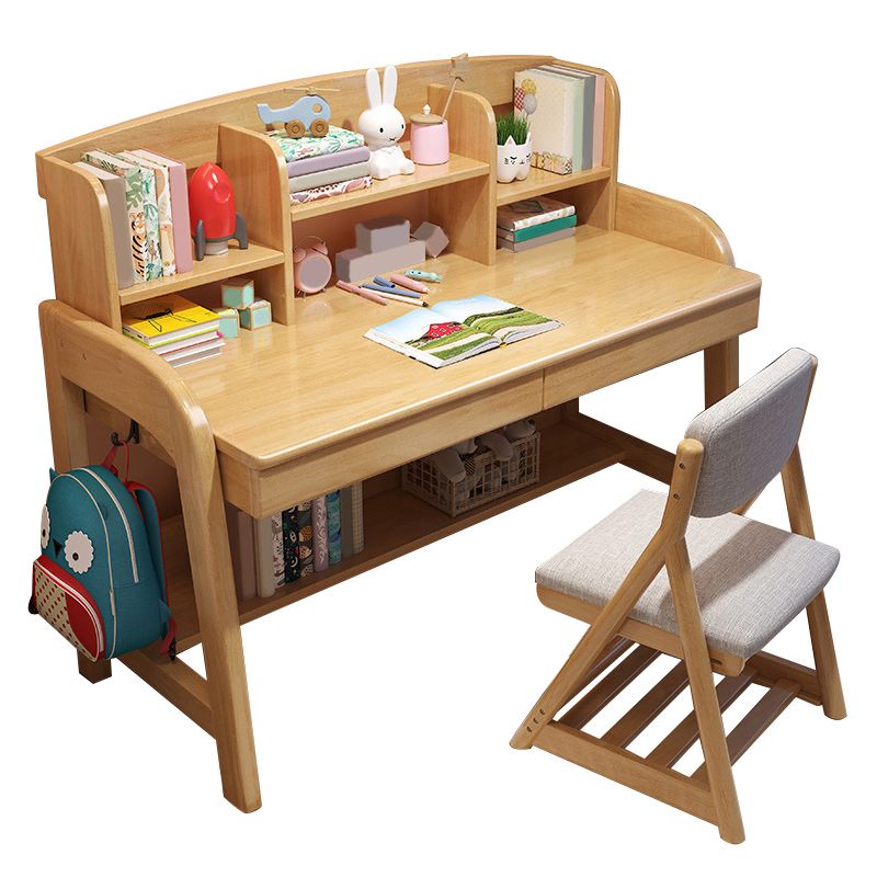 Contemporary Solid Wood Children's Desk with Storage Shelves and Drawers