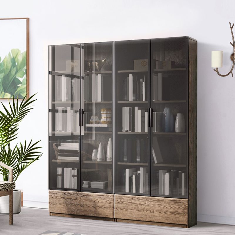 Scandinavian Oil Oak Storage Cabinet Glass Doors Display Cabinet for Living Room