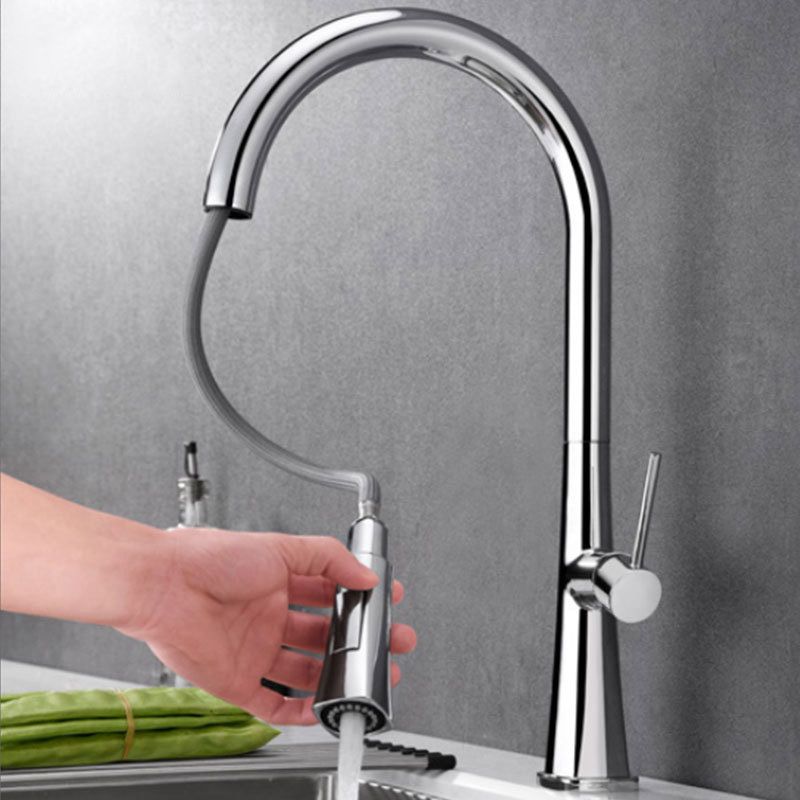 Contemporary One Handle Kitchen Faucet Pull Down 1-Hold  Bar Faucet with Pull Out Sprayer