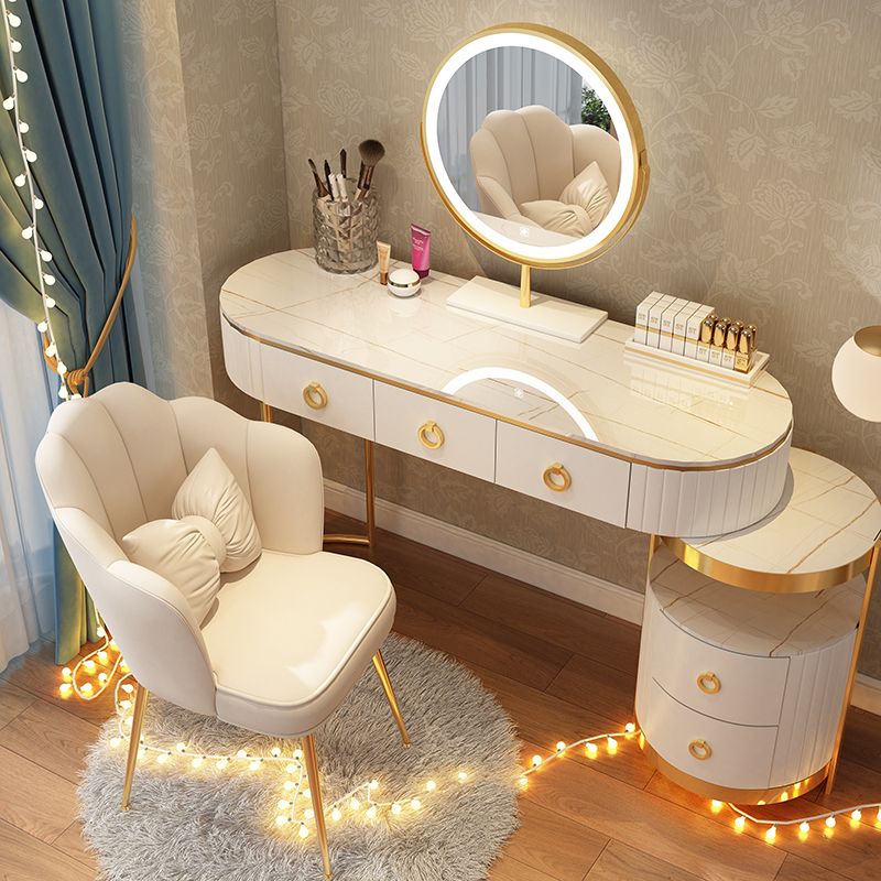 Luxurious Leather Vanity Set Metal and Wood Make-up Vanity with Mirror & Padded Stool