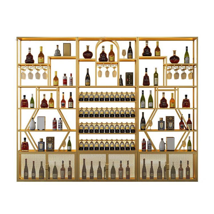 Glam Style Wine Bottle Rack Metal Wine Rack with Stemware Holder